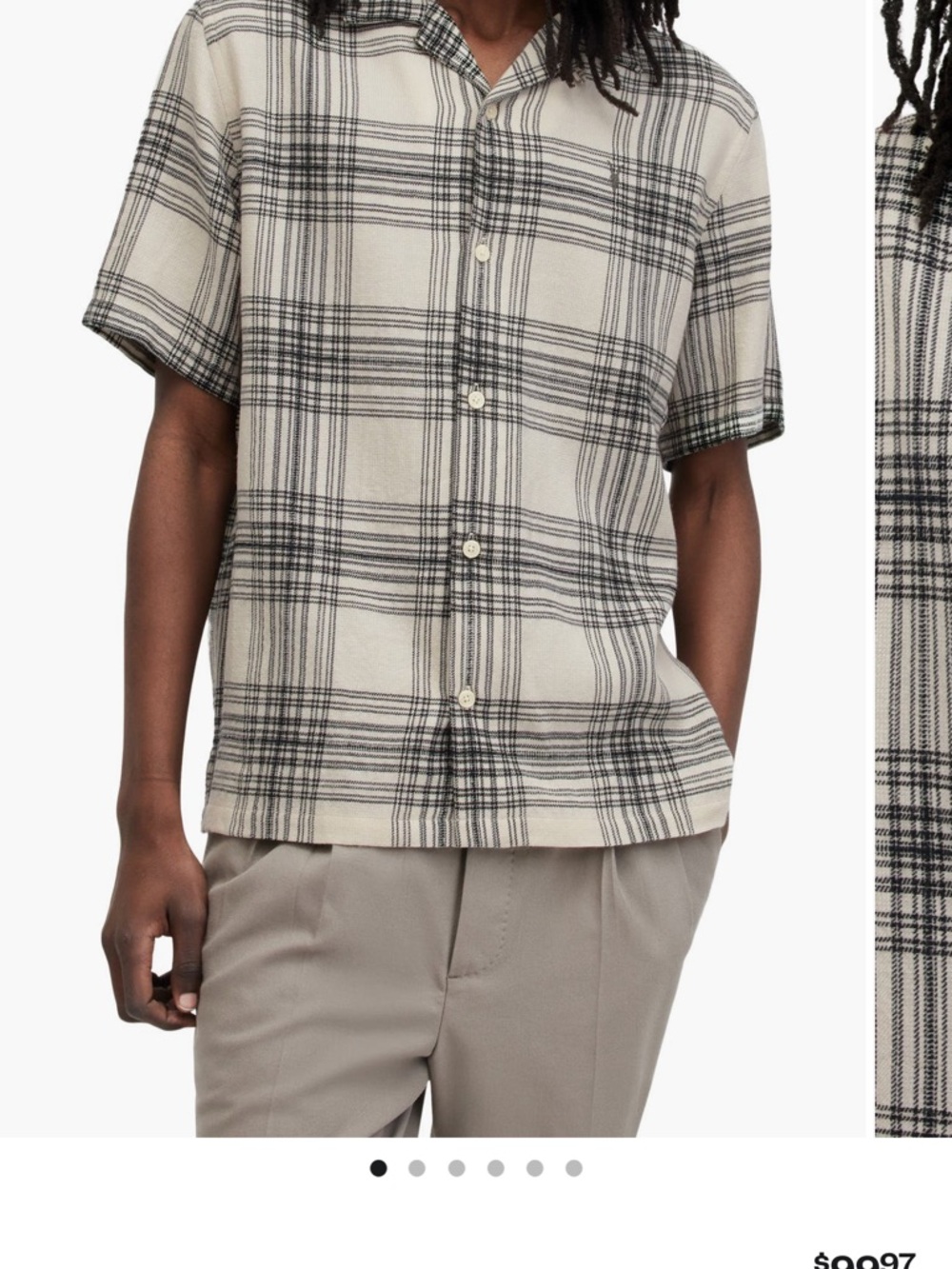 All Saints Short-Sleeve Plaid Button-Down in Cream and Black
